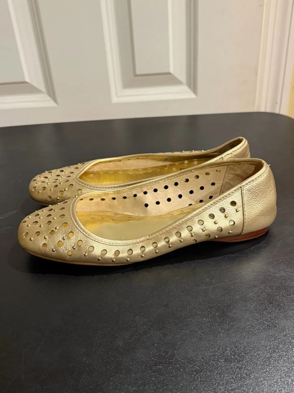 MICHAEL Michael Kors Gold Perforated Leather Ballet Flats 7.5M